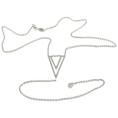 Diamond and White Gold Double Triangle Long Chain Drop Necklace