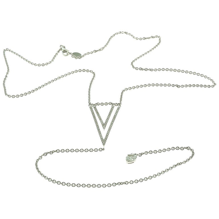 Diamond and White Gold Double Triangle Long Chain Drop Necklace at 1stDibs