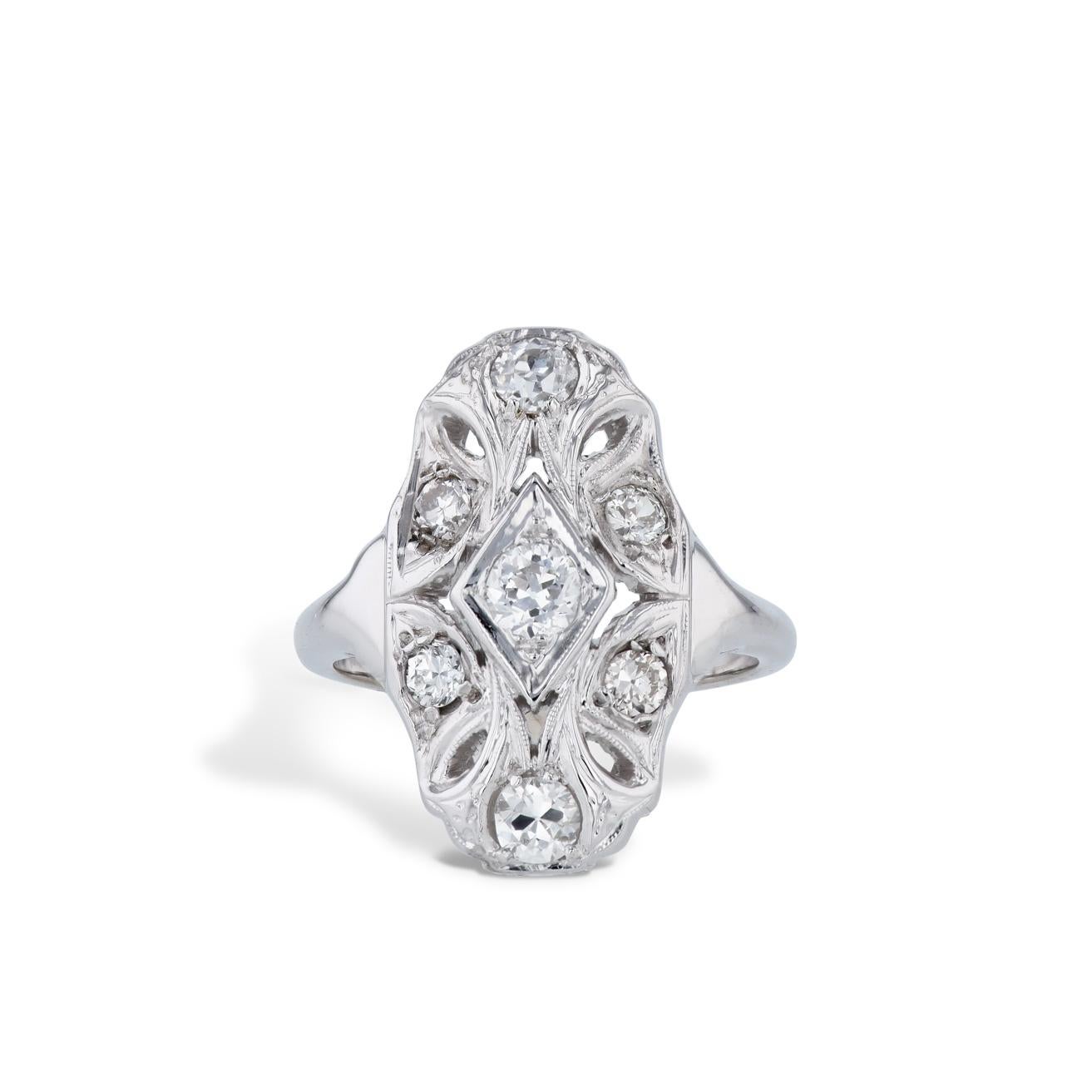 Art Deco Diamond and White Gold Estate Panel Ring For Sale