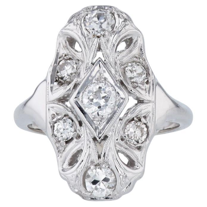 Diamond and White Gold Estate Panel Ring For Sale