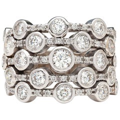Diamond and White Gold Five-Row Stacked Ring