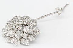 Diamond White Gold Flower Brooch Separating Stem