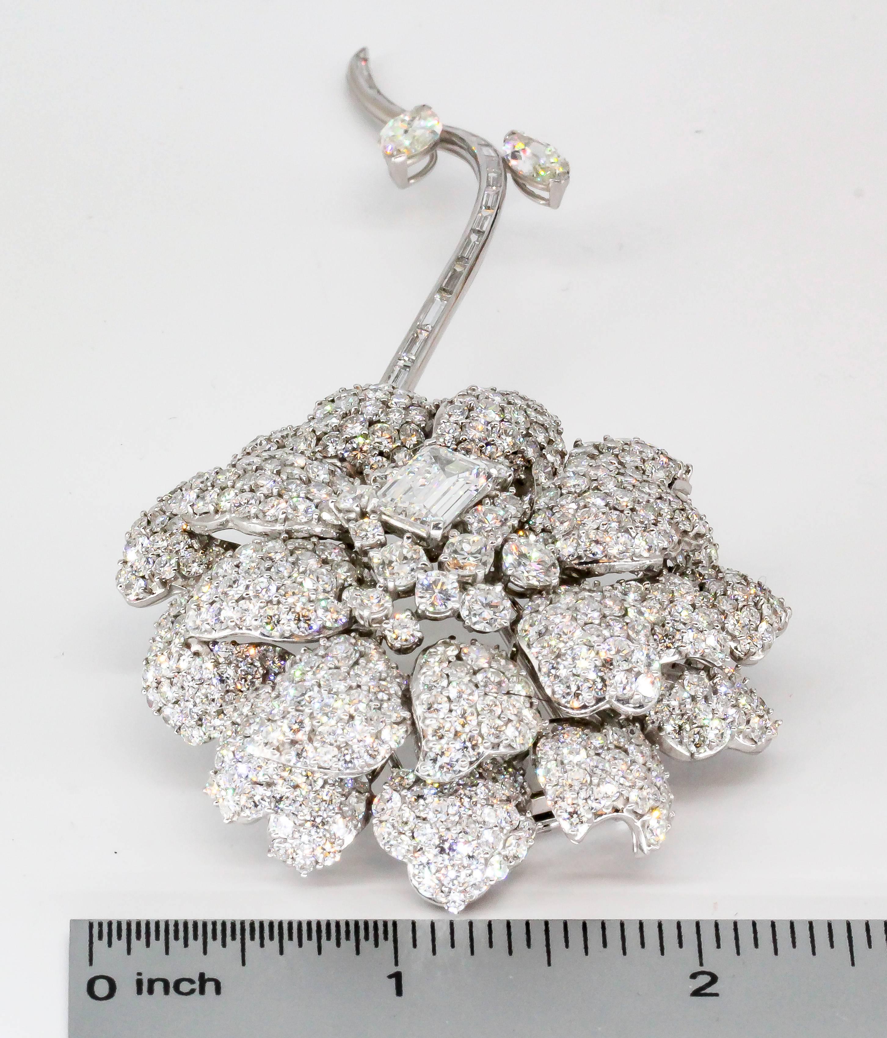 Women's or Men's Diamond White Gold Flower Brooch Separating Stem