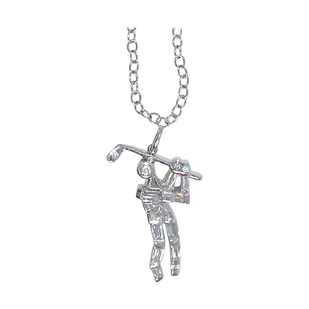 Diamond and White Gold Golfing Pendant For Sale