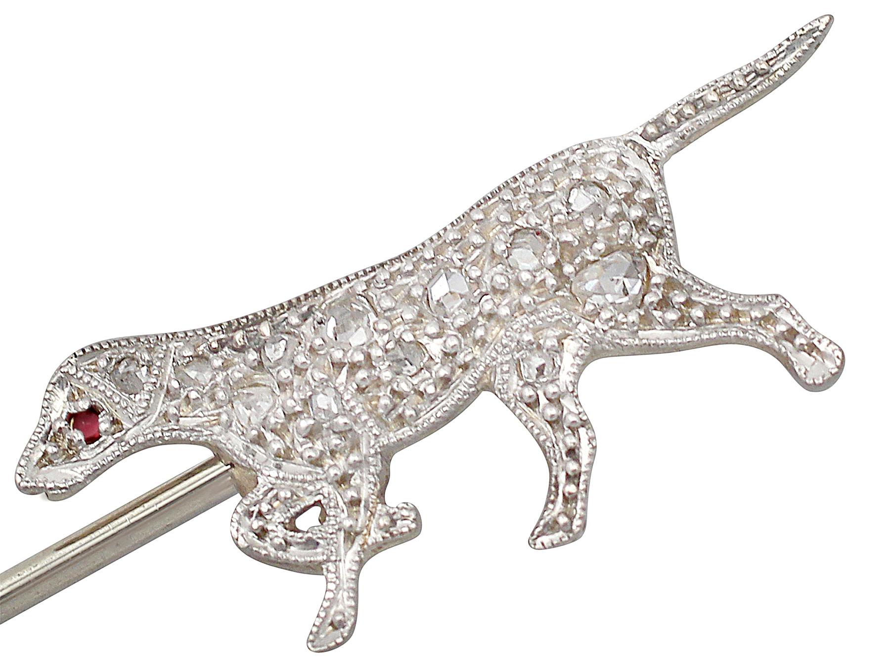 Women's Diamond and White Gold Gun Dog and Duck Brooch