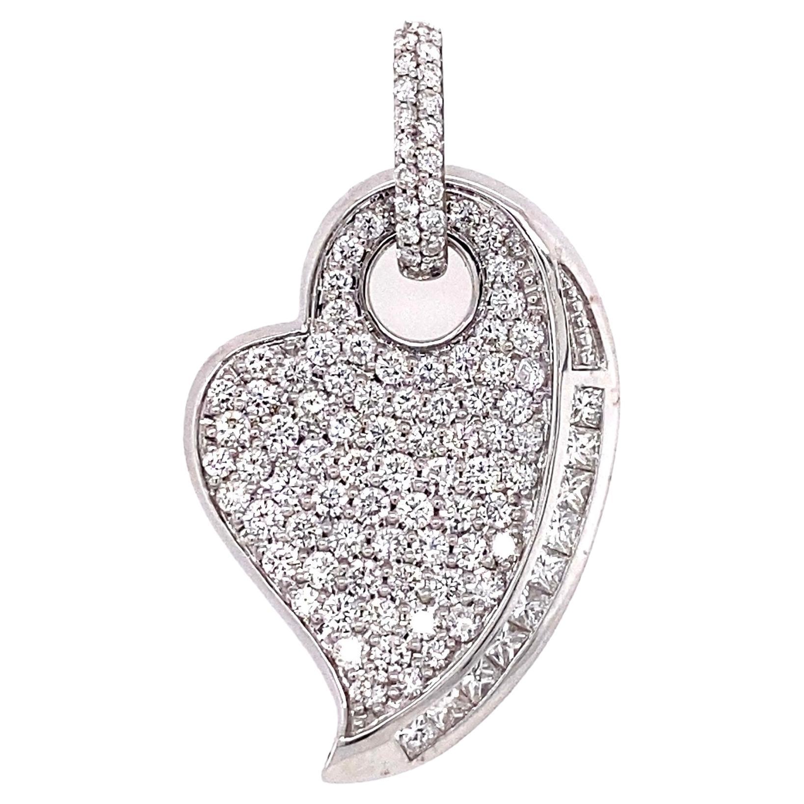Diamond and White Gold Heart Pendant Necklace For Sale