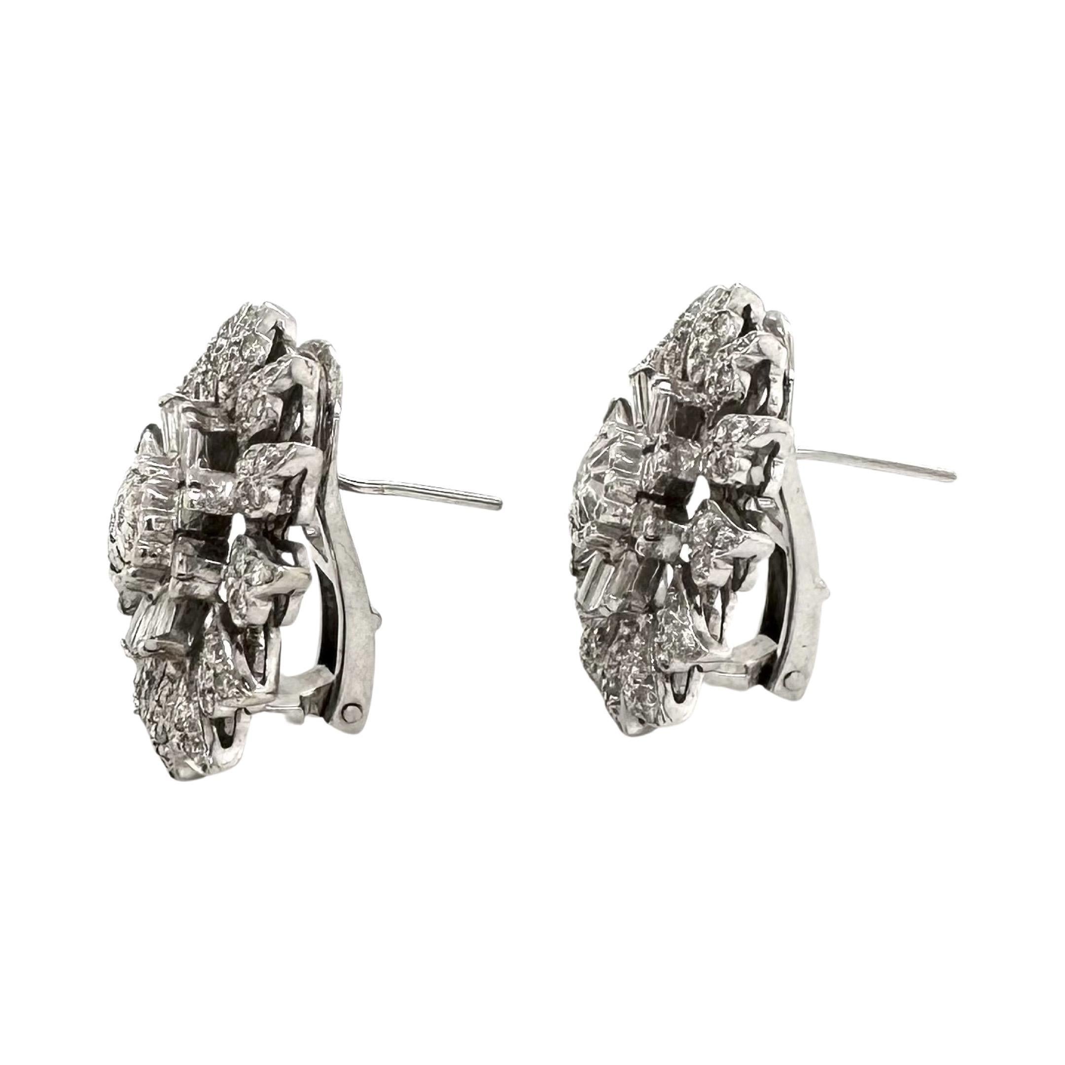 Women's or Men's Diamond and White Gold Large Flower Stud Earrings