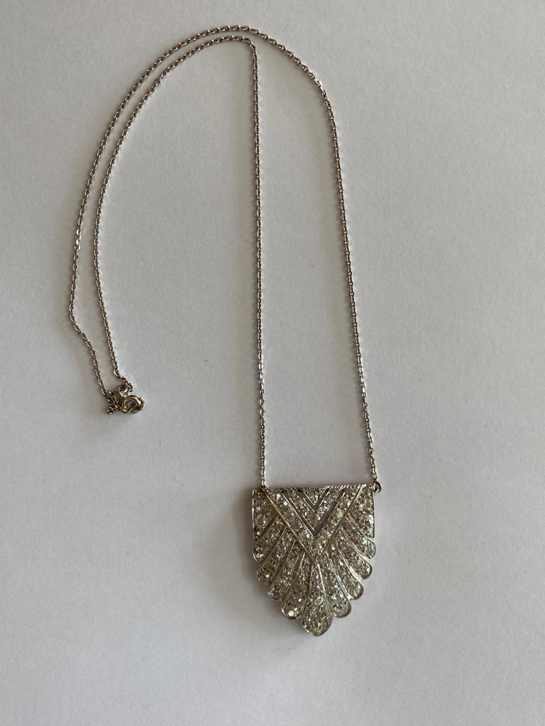 Mixed Cut Art Deco Diamond and White Gold Necklace, Extra White Diamonds, Clarity SI1/SI1 For Sale