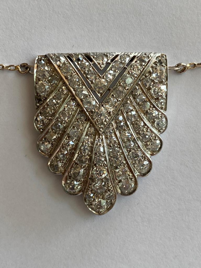 Art Deco Diamond and White Gold Necklace, Extra White Diamonds, Clarity SI1/SI1 In Good Condition For Sale In London, GB