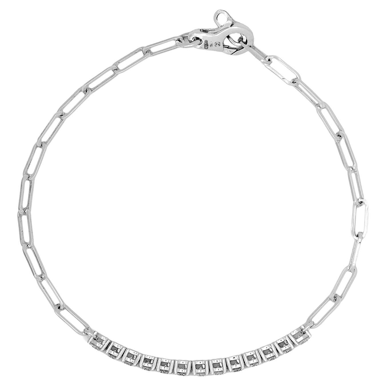 Diamond and White Gold Paperclip Chain Bracelet