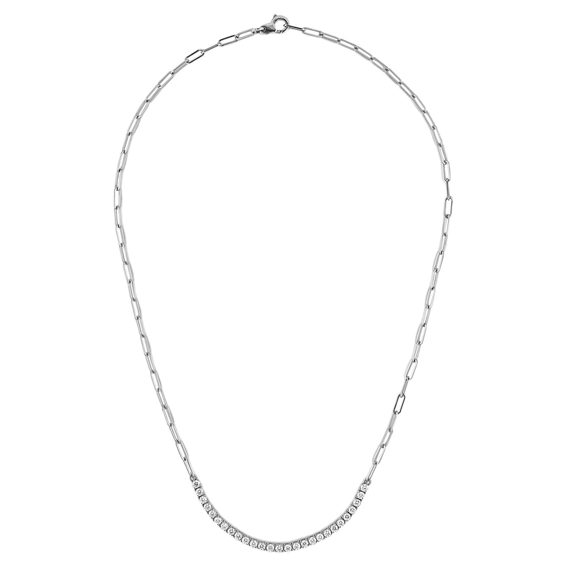 Pear Cut Diamond and White Gold Paperclip Chain Necklace For Sale
