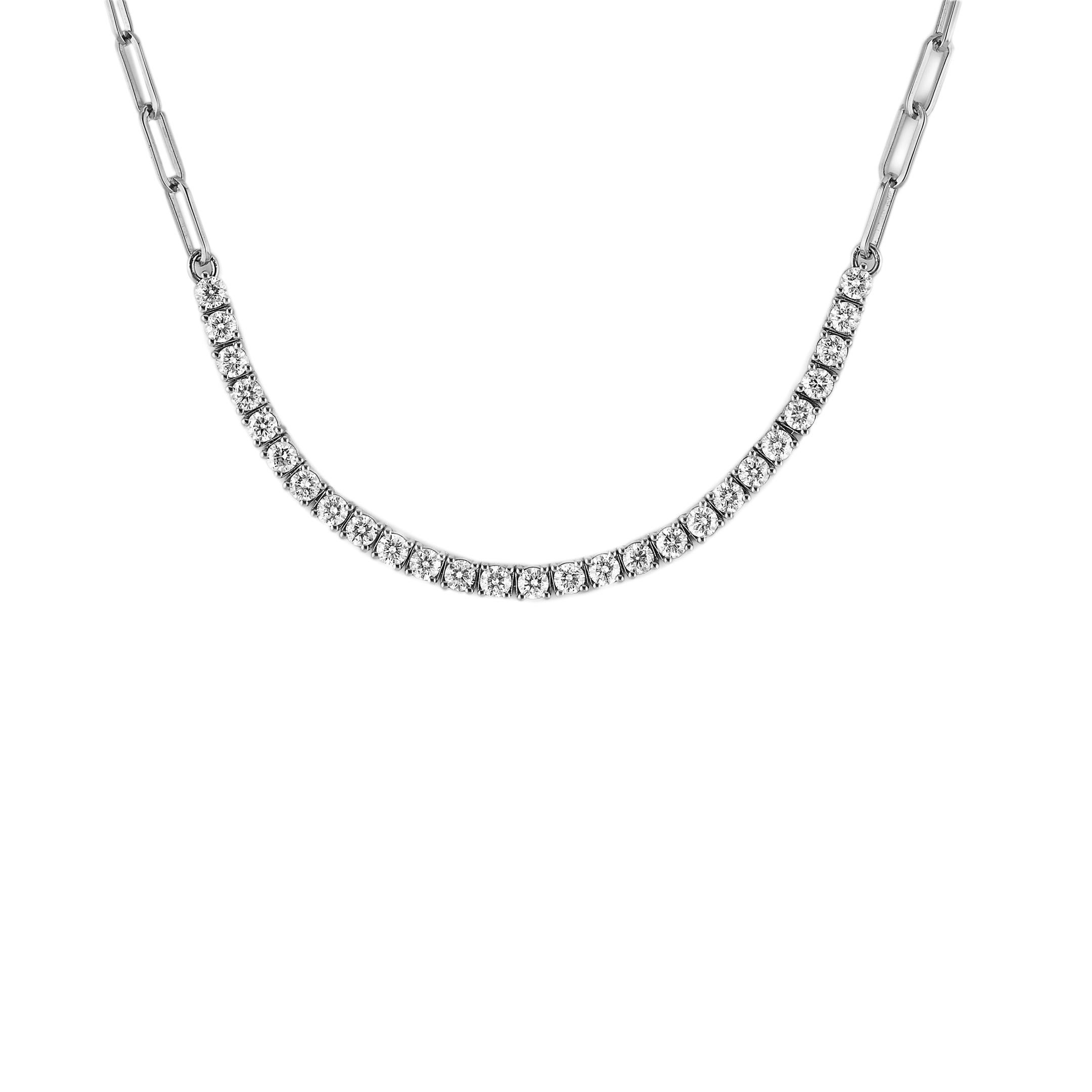 Diamond and White Gold Paperclip Chain Necklace In New Condition For Sale In New York, NY