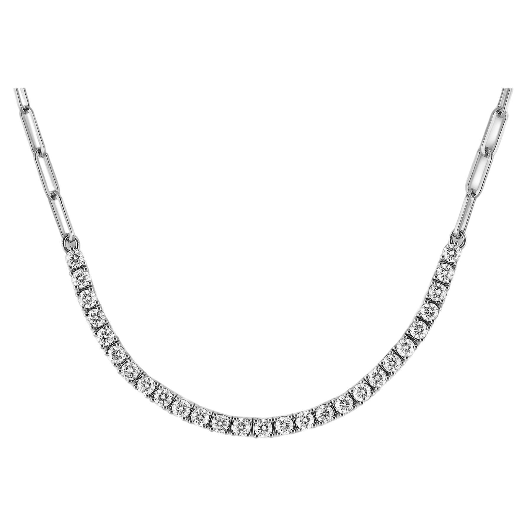 Diamond and White Gold Paperclip Chain Necklace For Sale