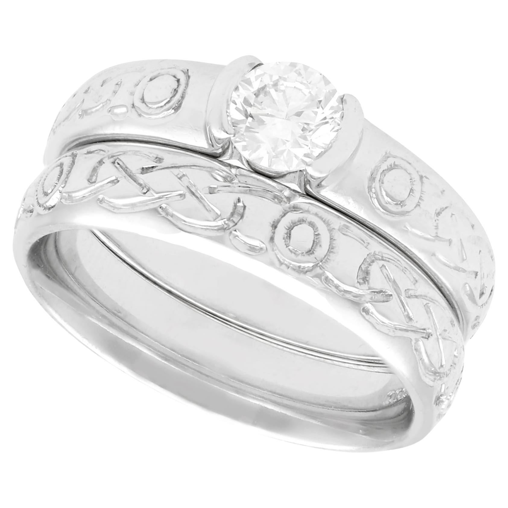Diamond and White Gold Solitaire Ring and Wedding Band Set For Sale