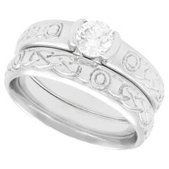 Used Diamond and White Gold Solitaire Ring and Wedding Band Set