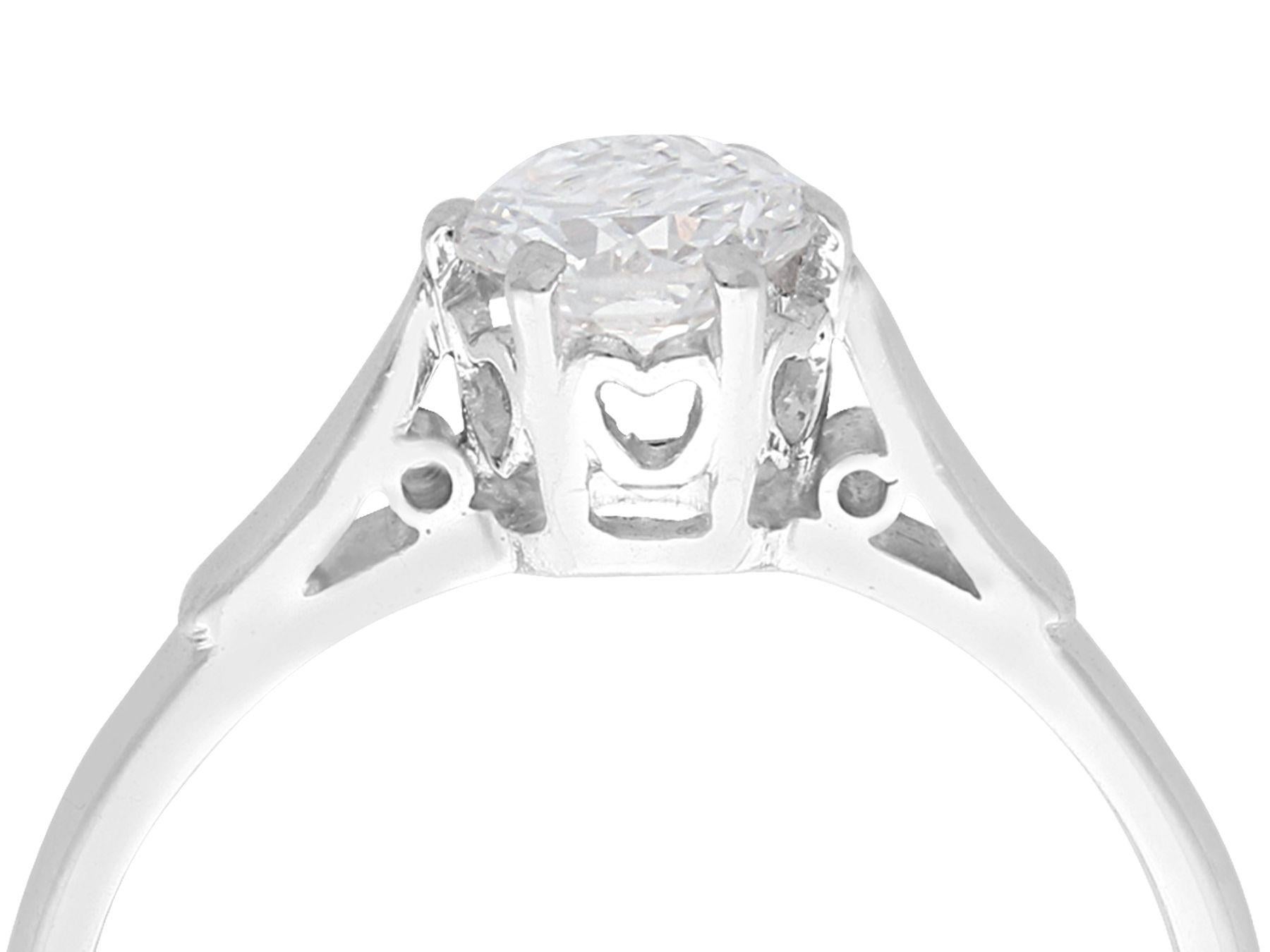 A fine and impressive vintage 0.79 carat diamond and 9 karat white gold, platinum set solitaire ring; part of our diamond jewellery/estate jewelry collections.

This impressive vintage engagement ring has been crafted in 9k white gold with a