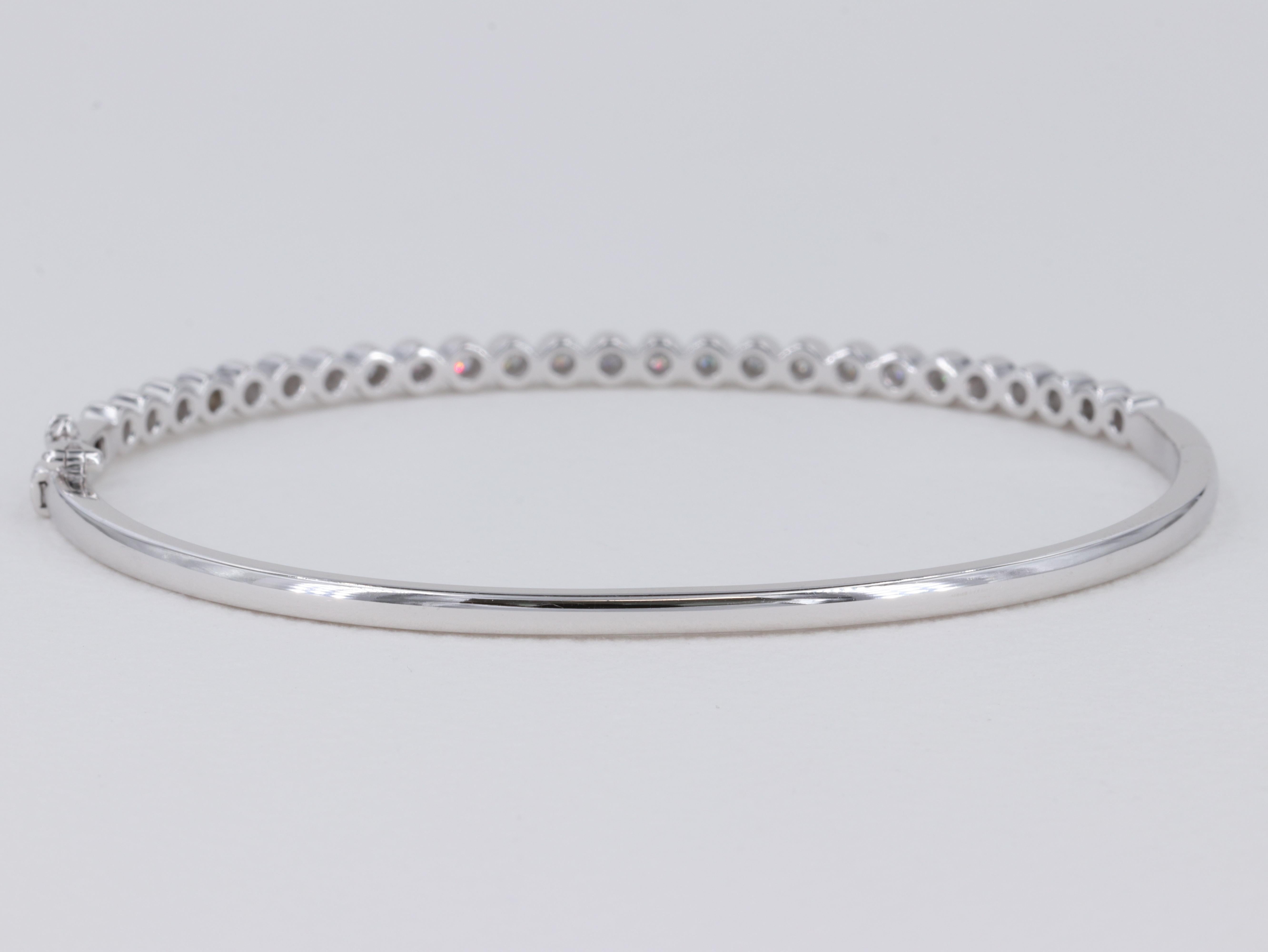 Modern Diamond and White Gold Stackable Hinged Bangle Bracelet For Sale