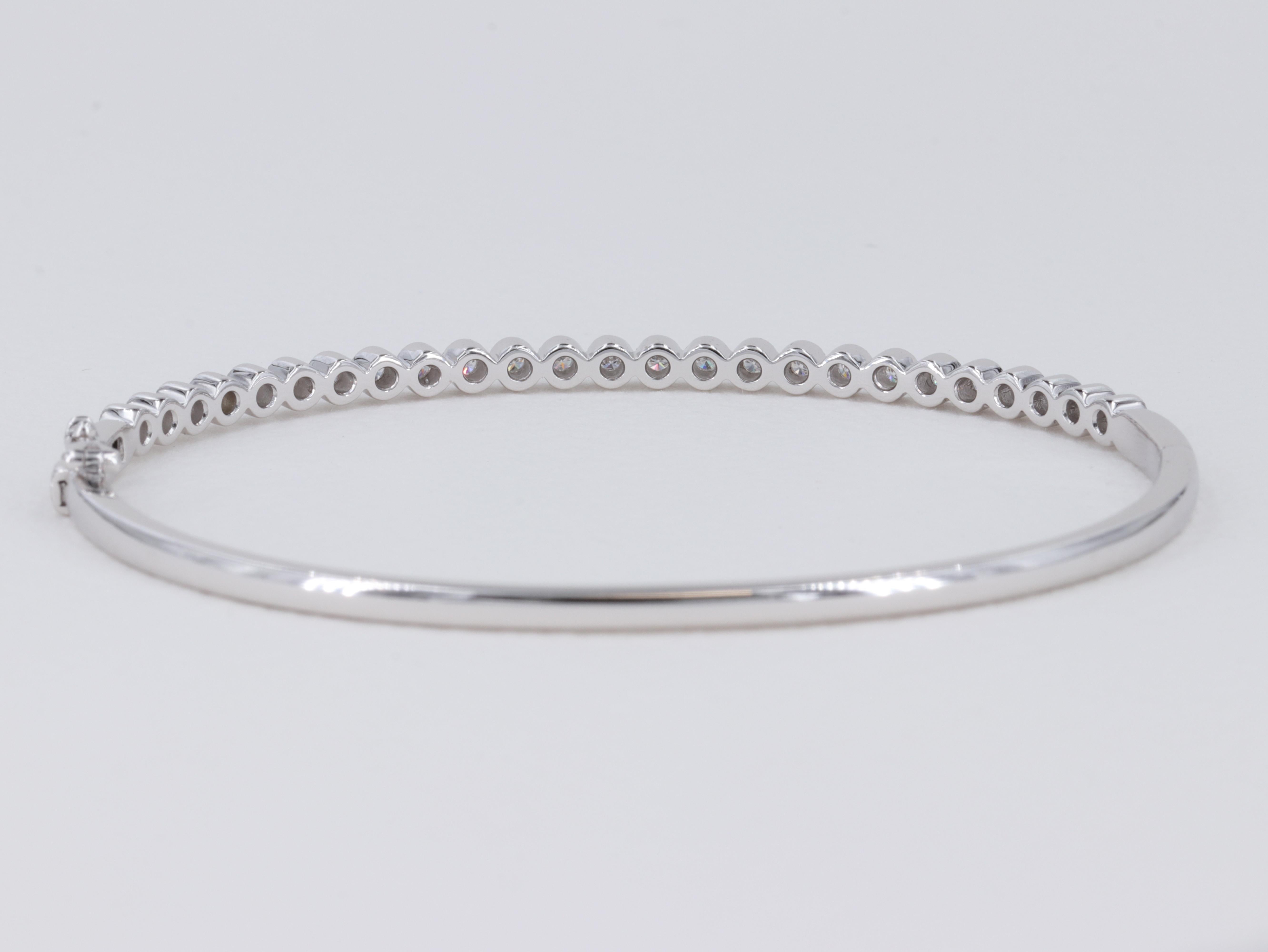 Round Cut Diamond and White Gold Stackable Hinged Bangle Bracelet For Sale