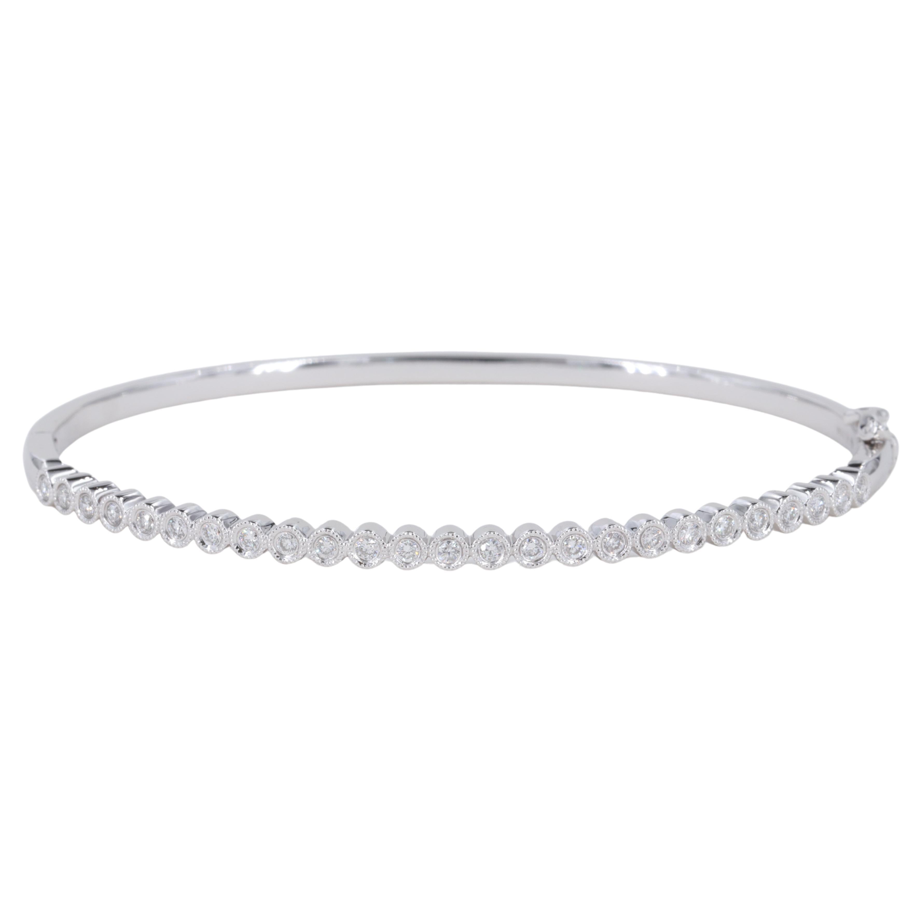 Diamond and White Gold Stackable Hinged Bangle Bracelet For Sale