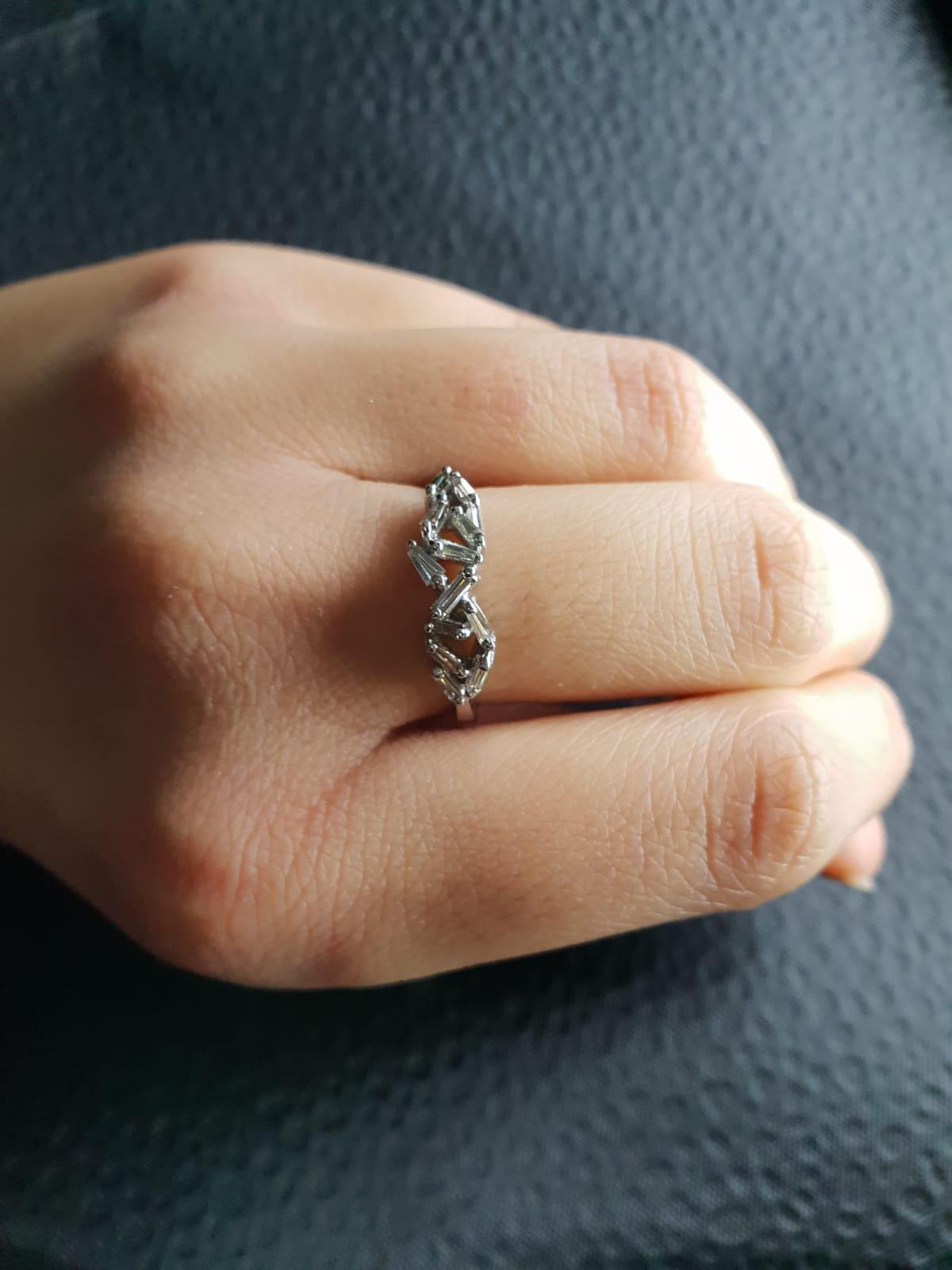 Baguette Cut Diamond and White Gold Stackable Ring For Sale