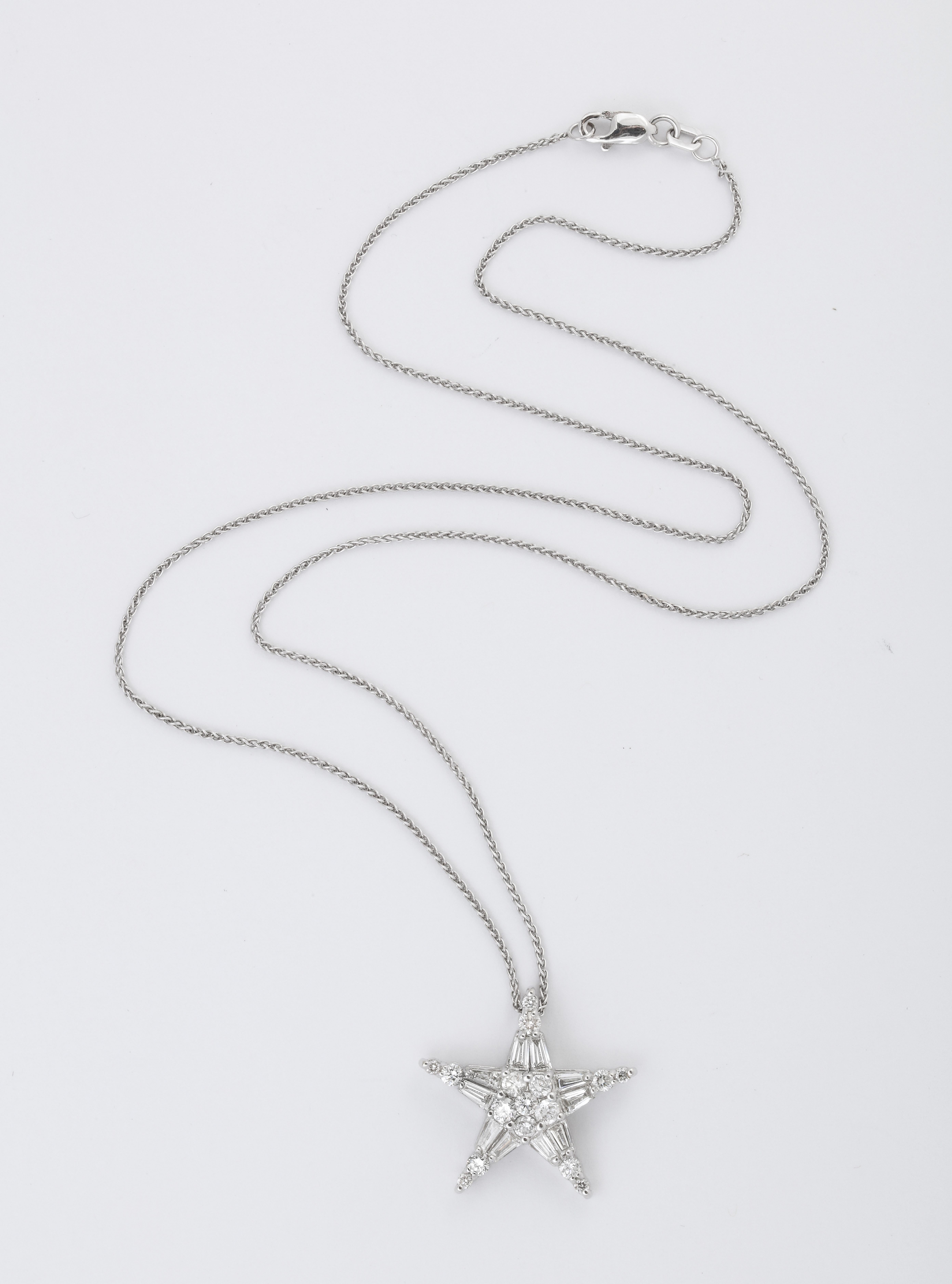 Art Deco Diamond and White Gold Star Necklace