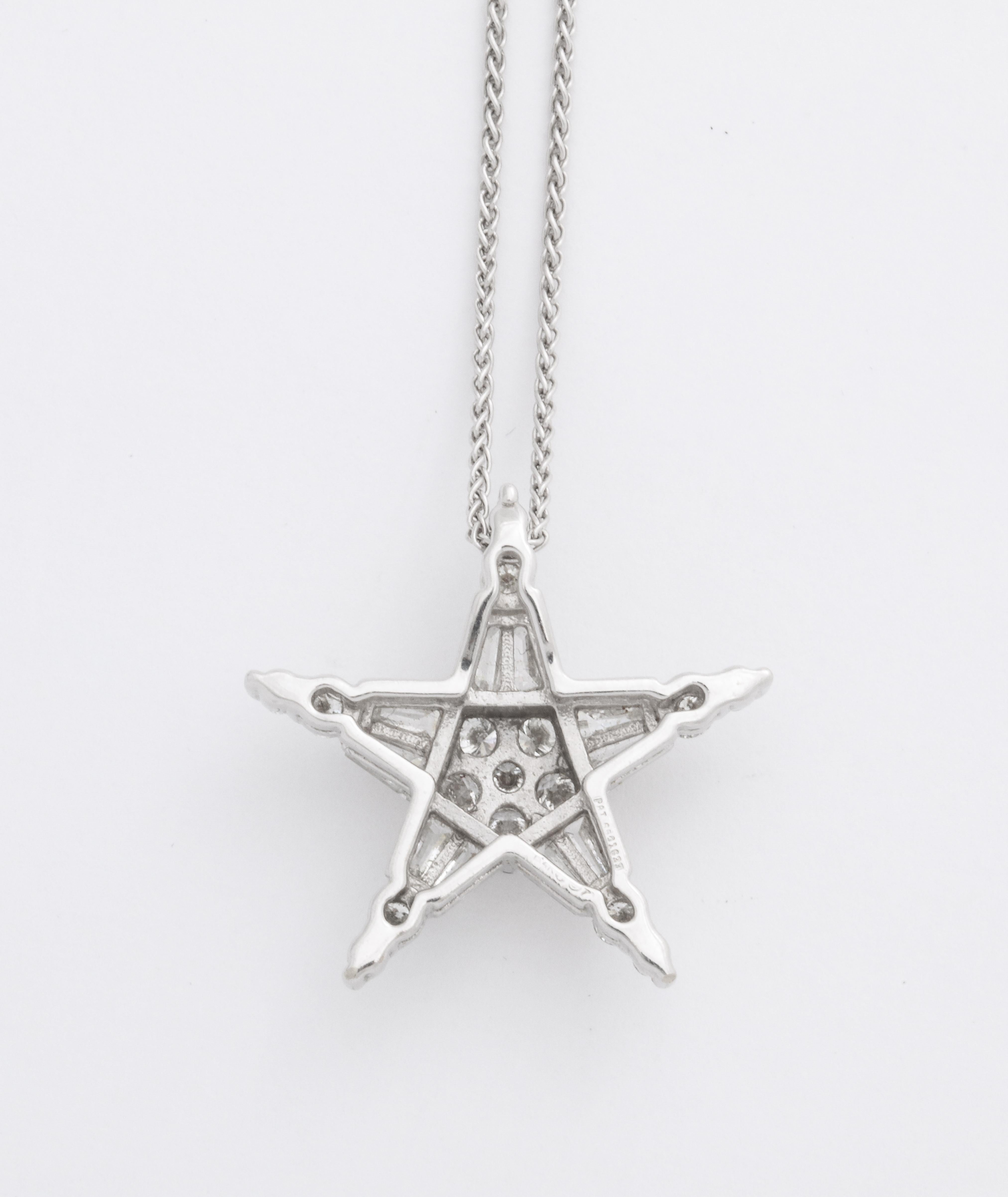 Women's or Men's Diamond and White Gold Star Necklace