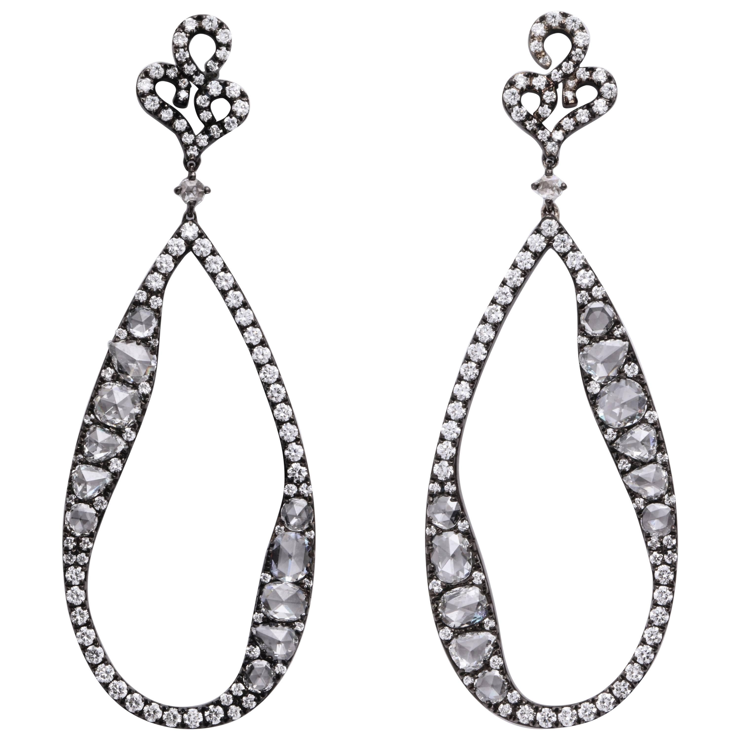 Diamond and White Gold Statement Ear Pendant Earrings