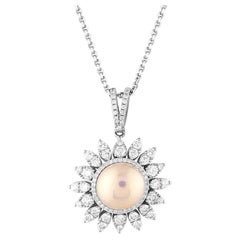 Diamond and White Pearl Necklace, 1, 33 Carat Diamonds and Pearl Pendant