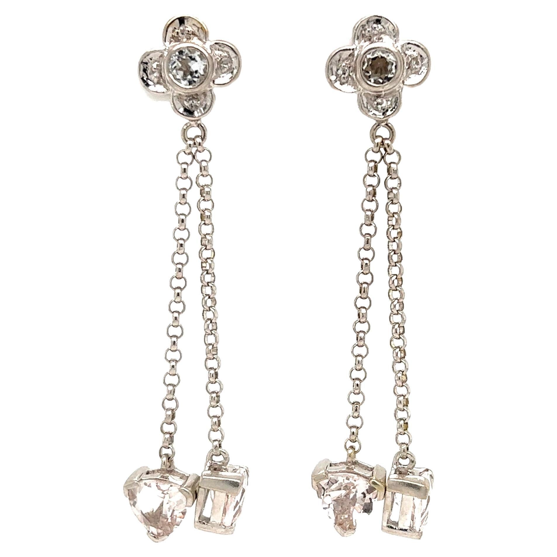 Diamond and White Topaz Gold Dangle Drop Earrings For Sale