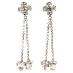 Diamond and White Topaz Gold Dangle Drop Earrings