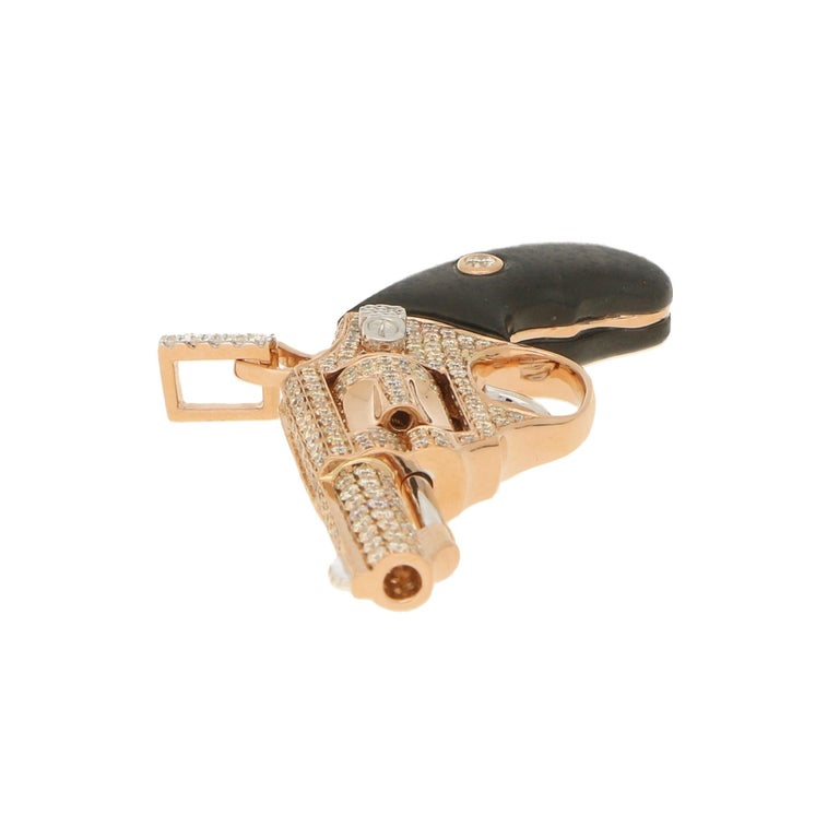 Diamond and Wood Jewelled Gun Pendant in Rose Gold at 1stDibs