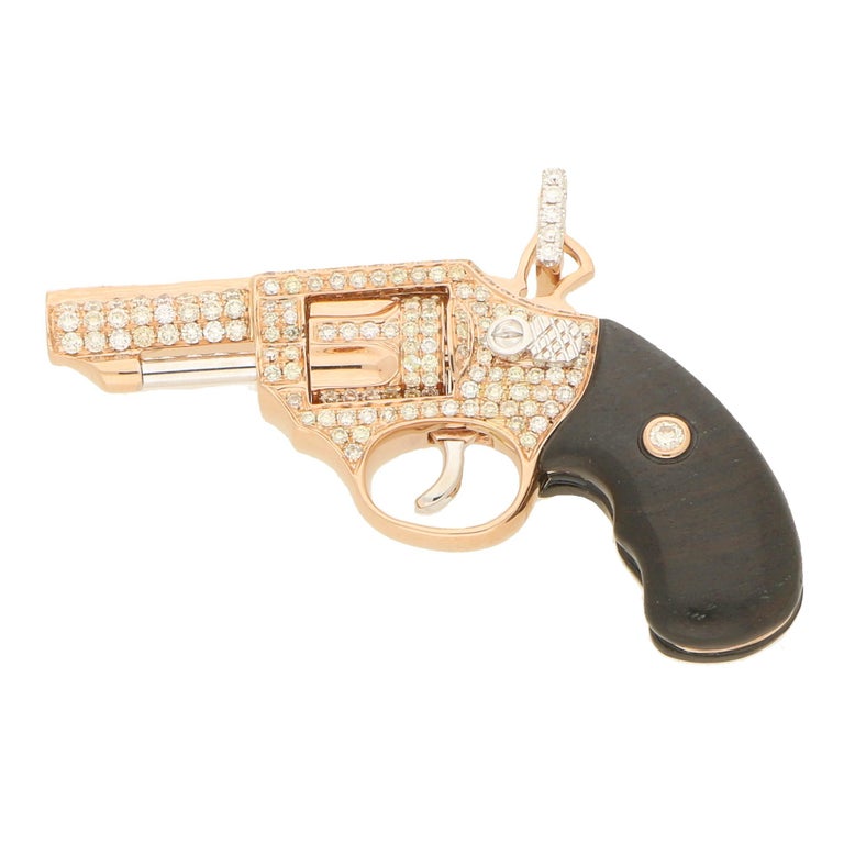 Diamond and Wood Jewelled Gun Pendant in Rose Gold at 1stDibs