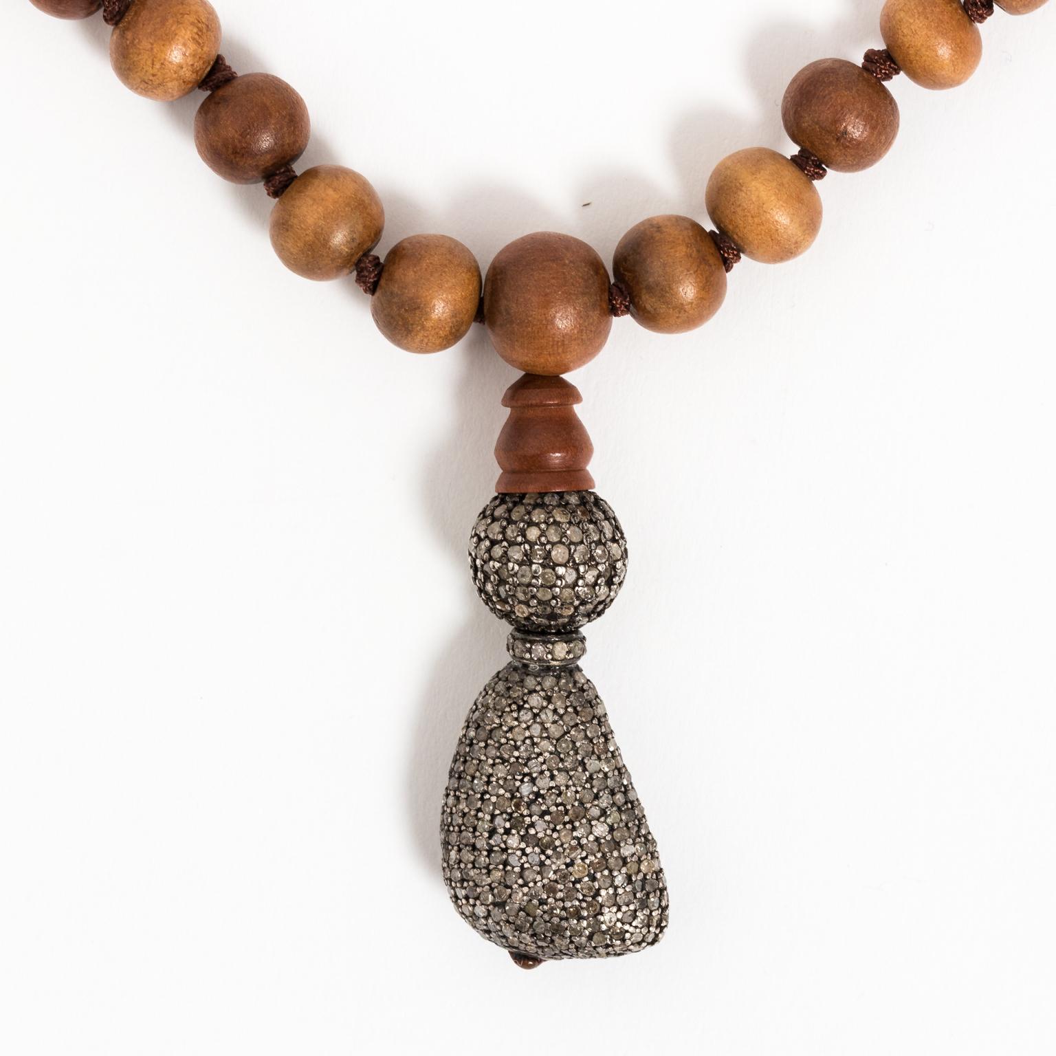 Contemporary Diamond and Wood Necklace For Sale