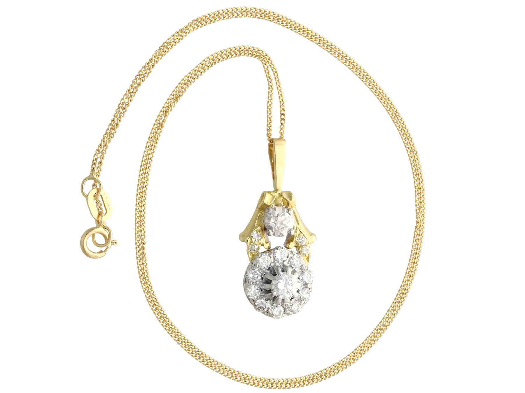 An impressive contemporary 18 karat yellow and white gold pendant set with antique and modern cut diamonds totalling 0.72 carats; part of our diverse diamond jewelry collections.

This fine and impressive diamond cluster pendant has been crafted in