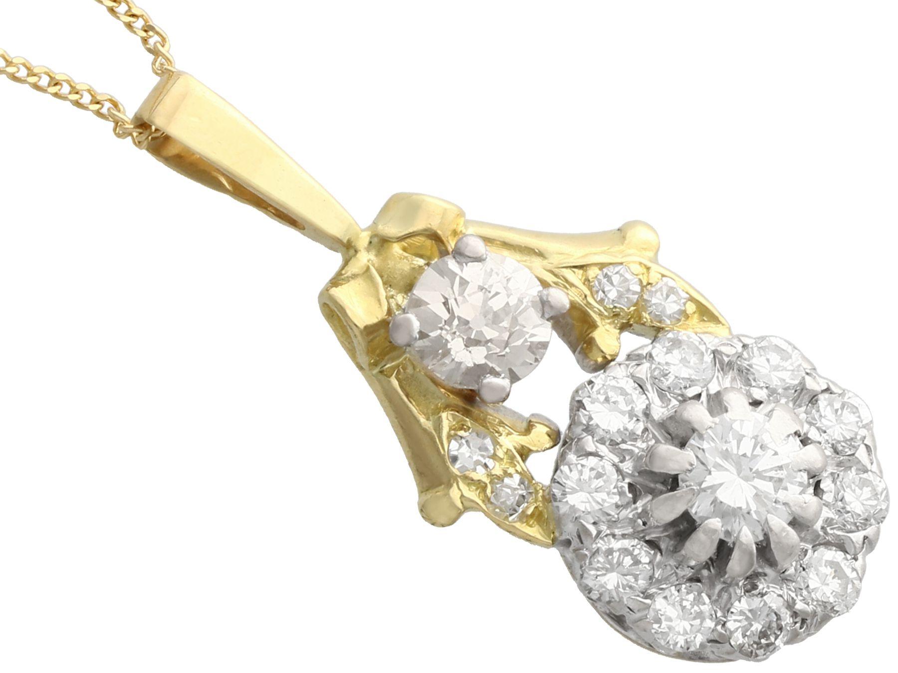 Round Cut Diamond and Yellow Gold Cluster Pendant For Sale