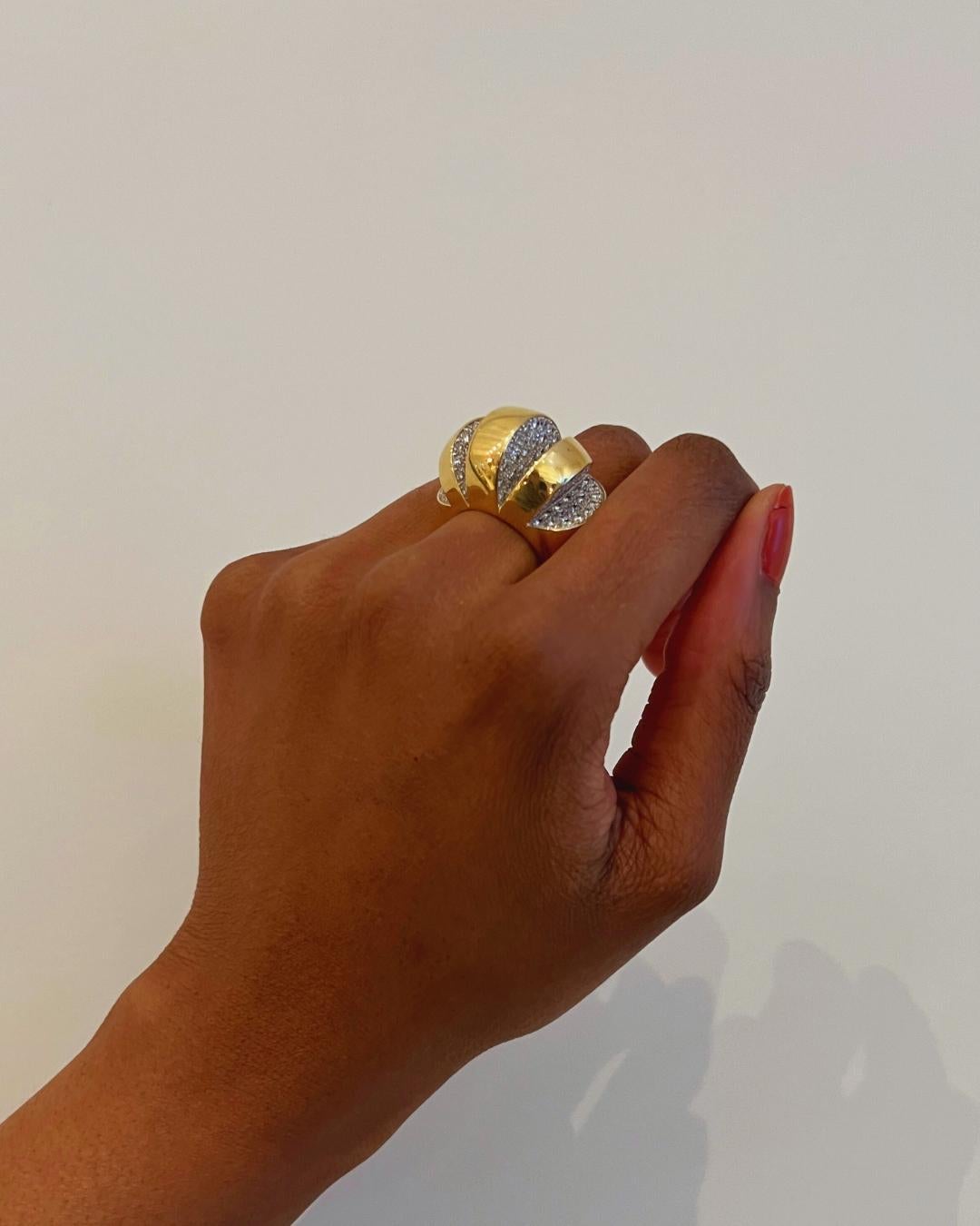 Modern Diamond and Yellow Gold Cocktail Ring Circa 1980 For Sale