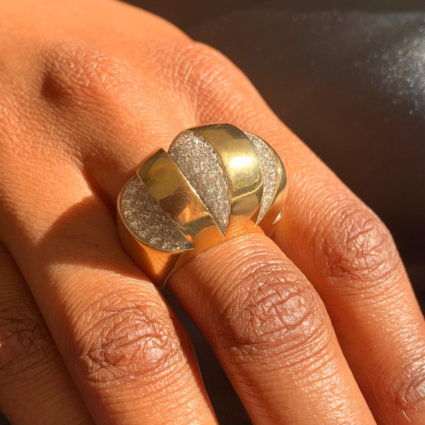 Brilliant Cut Diamond and Yellow Gold Cocktail Ring Circa 1980 For Sale