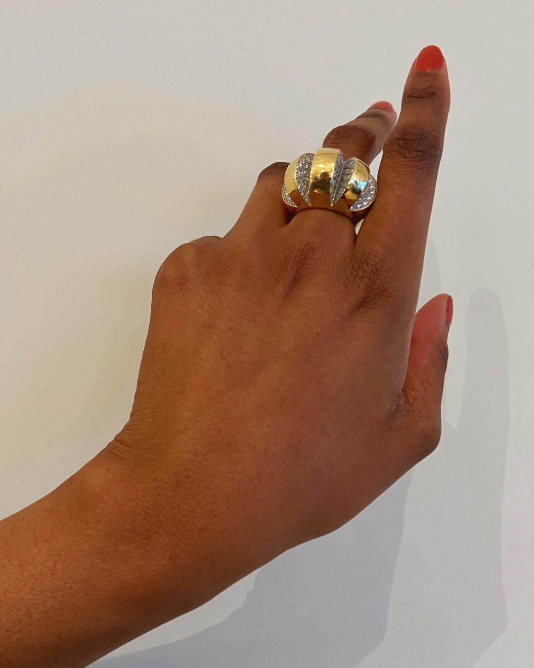 Brilliant Cut Diamond and Yellow Gold Cocktail Ring Circa 1980 For Sale