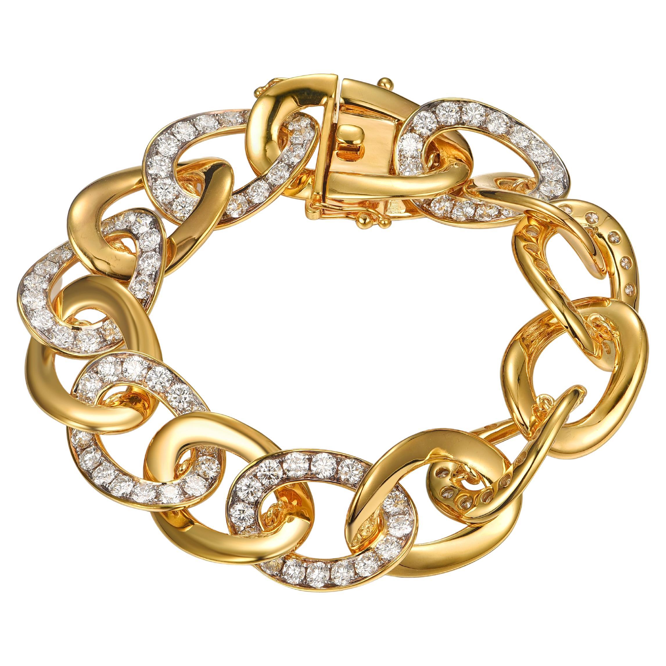 Diamond and Yellow Gold Curb Link Bracelet For Sale