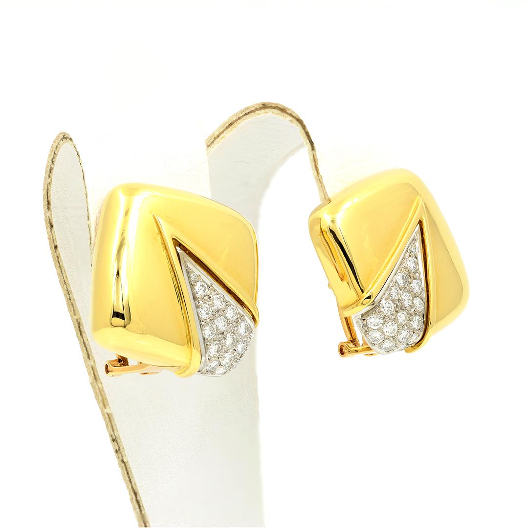 Diamond and Yellow Gold Cushion Shaped Earrings 1