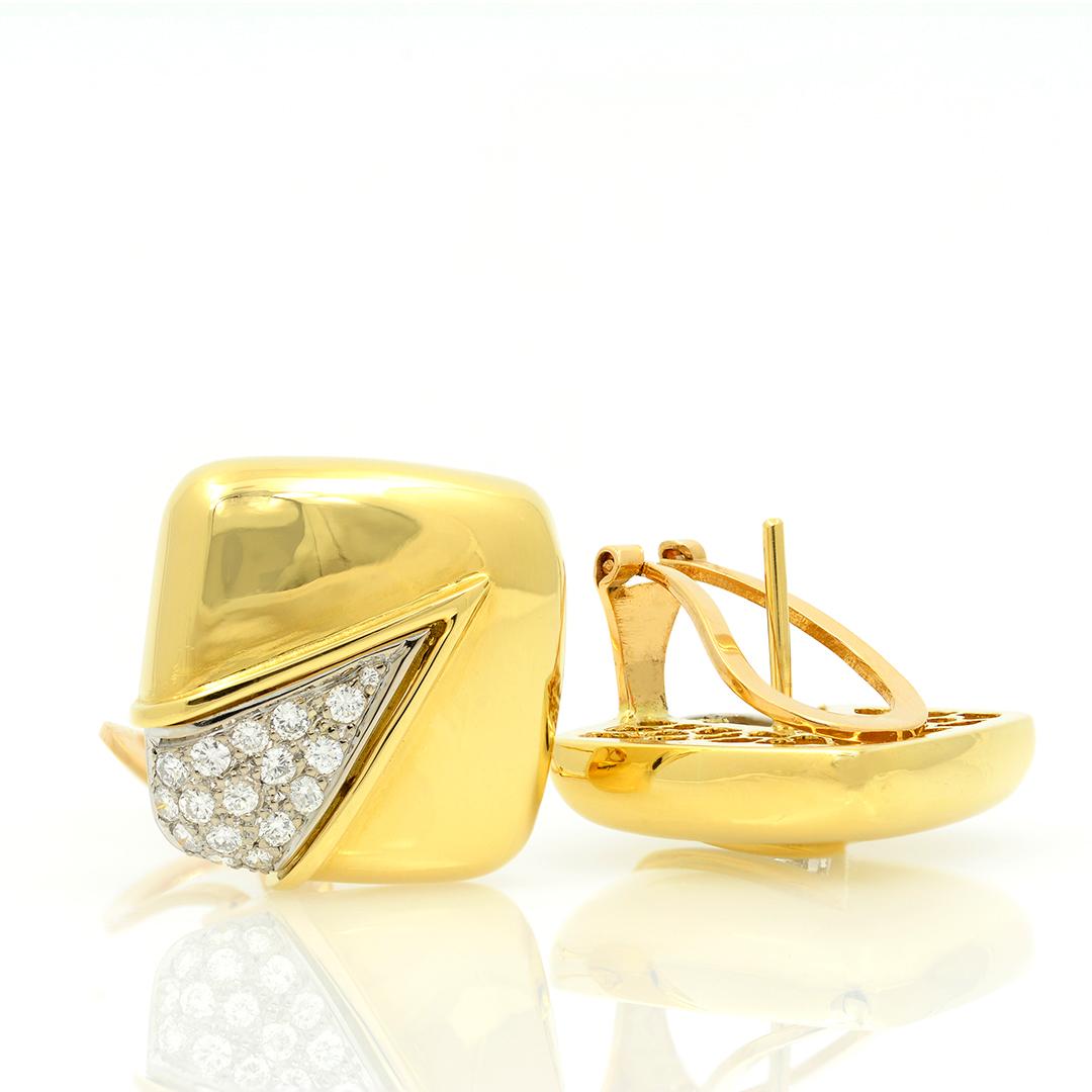 Diamond and Yellow Gold Cushion Shaped Earrings 4