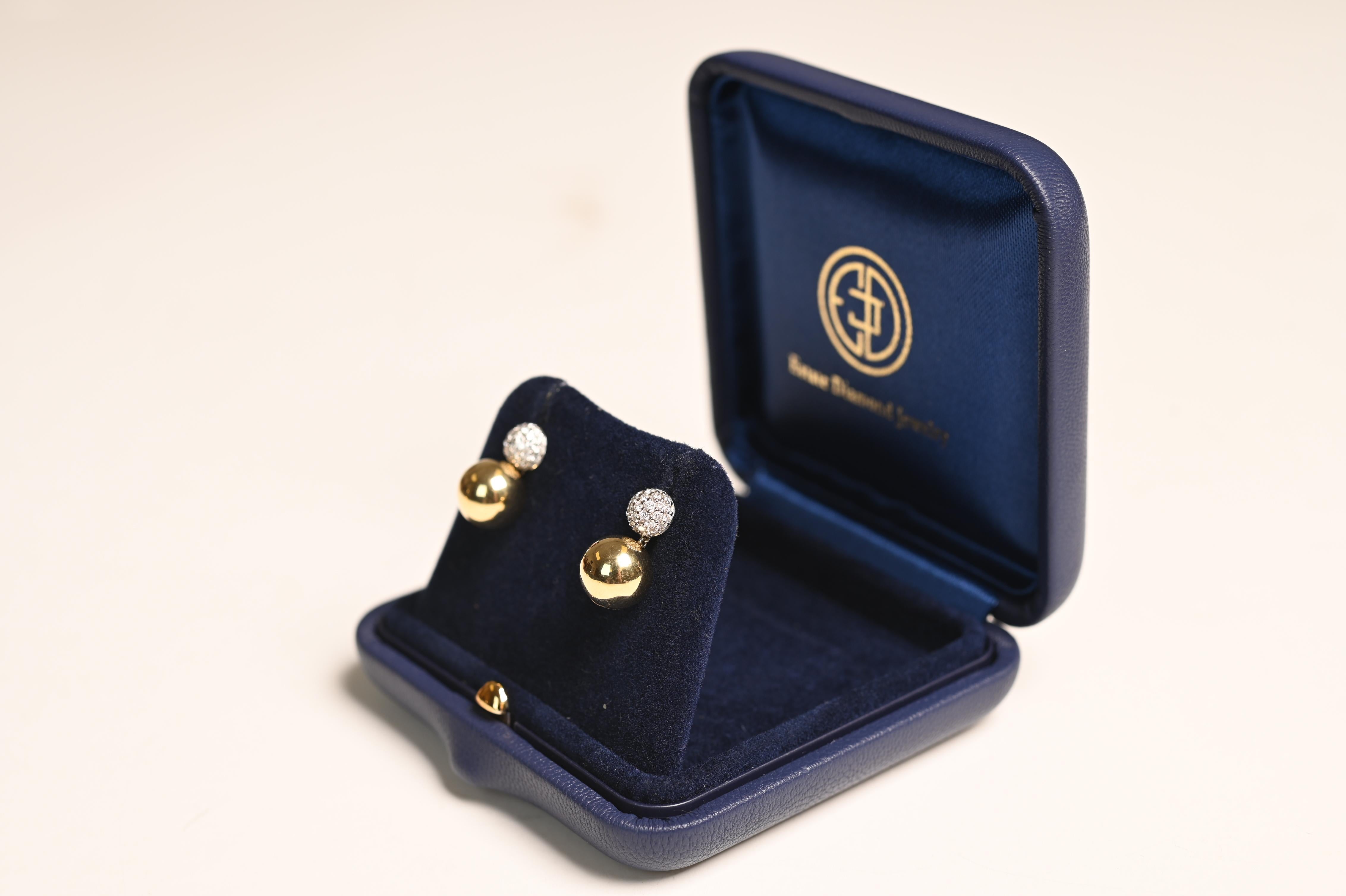 Art Deco Diamond and Yellow Gold Earrings, 18K White Gold For Sale
