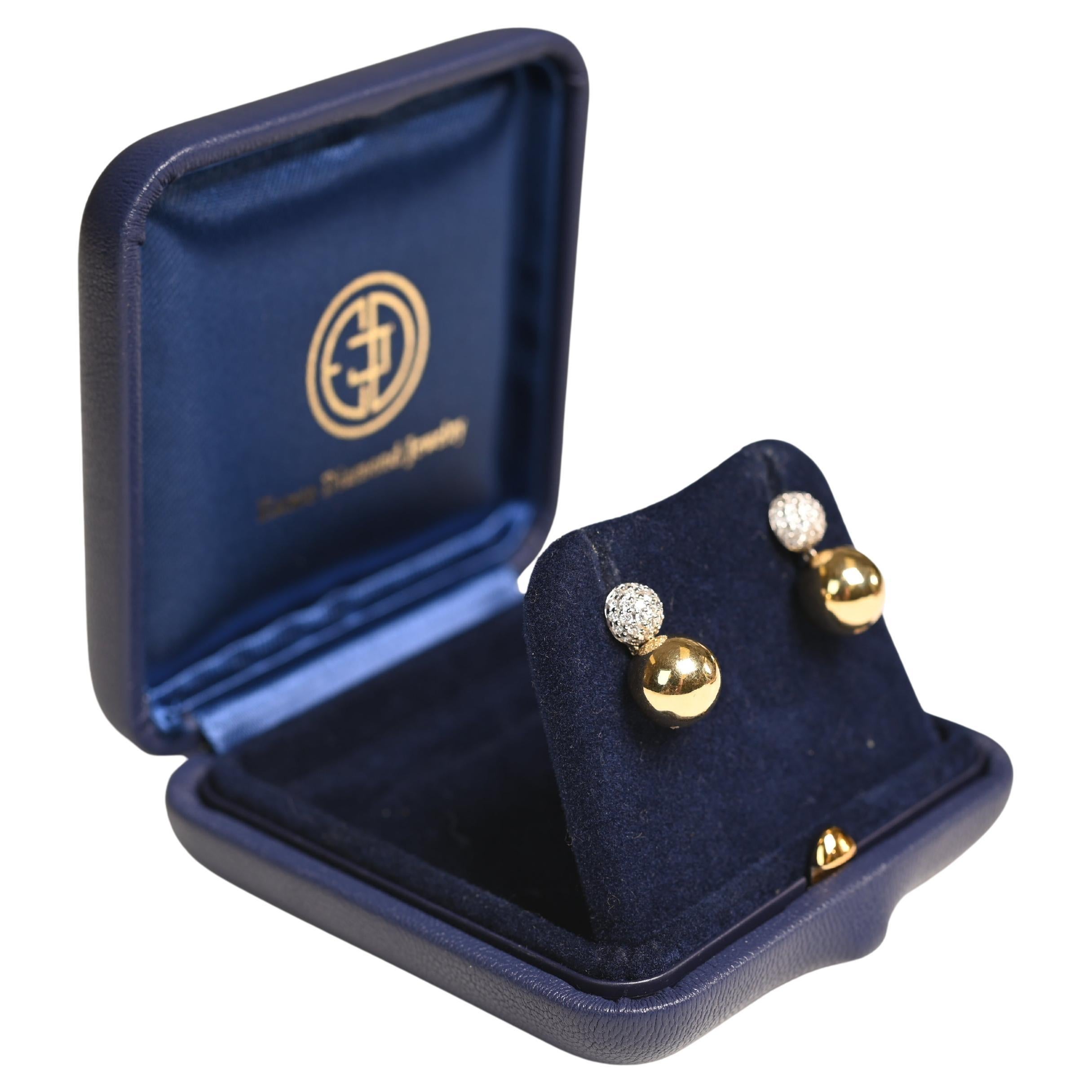 Diamond and Yellow Gold Earrings, 18K White Gold For Sale
