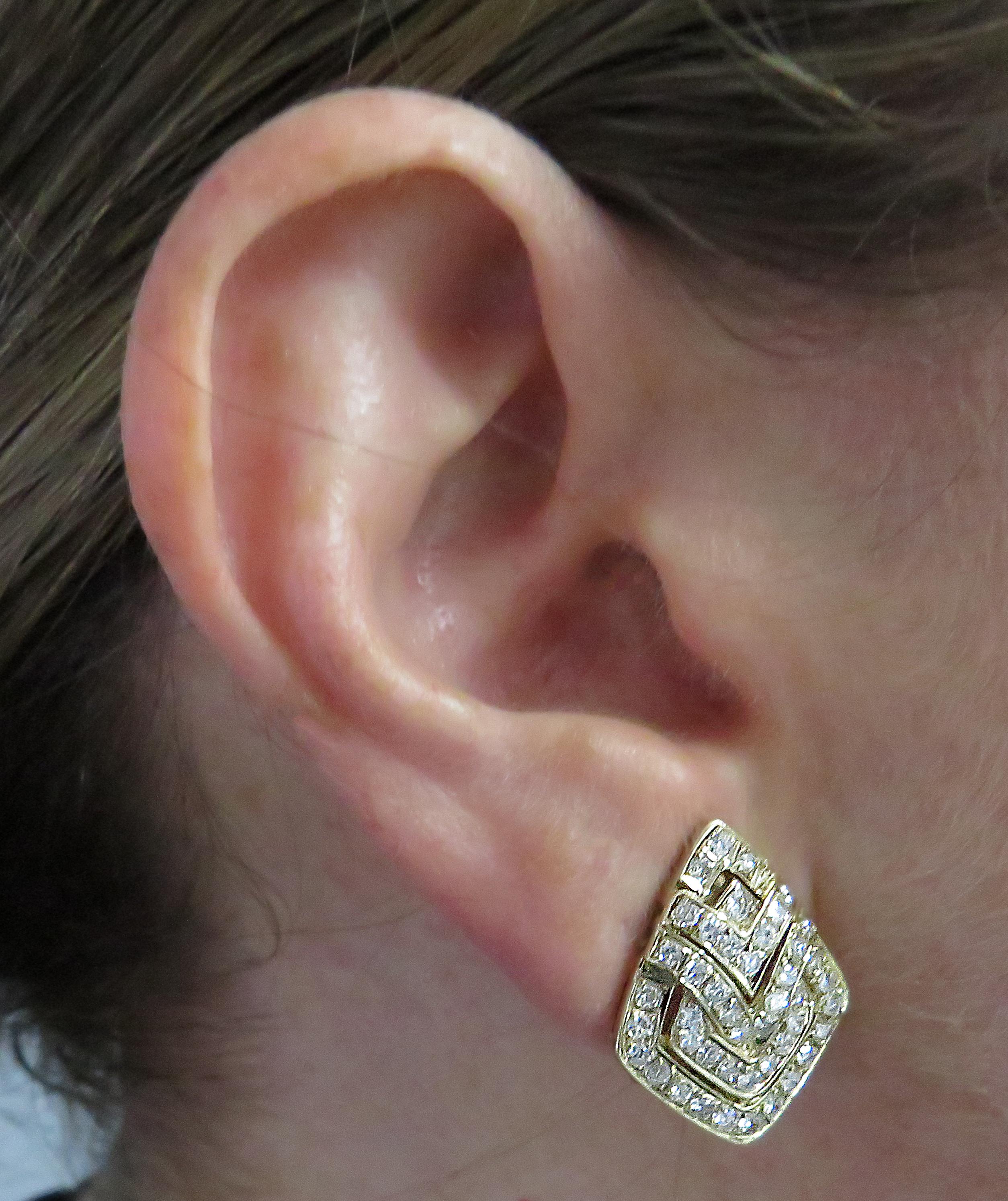 Round Cut Diamond and Yellow Gold Earrings