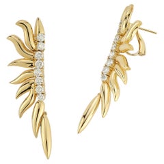 Boucles d'oreilles flamme en or jaune et diamant 