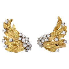 Diamond and Yellow Gold Lever-Back Earrings, French