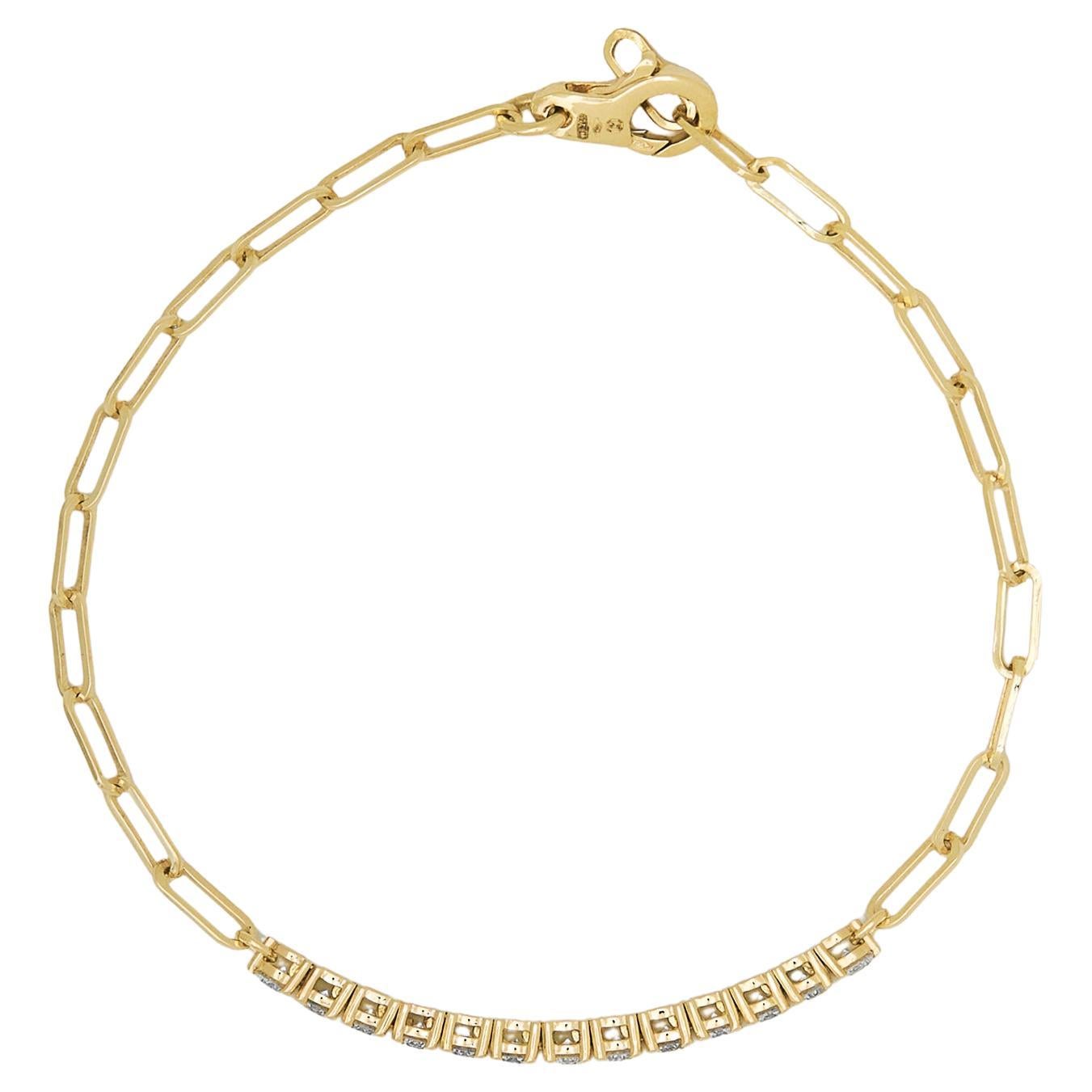 Diamond and Yellow Gold Paperclip Chain Bracelet