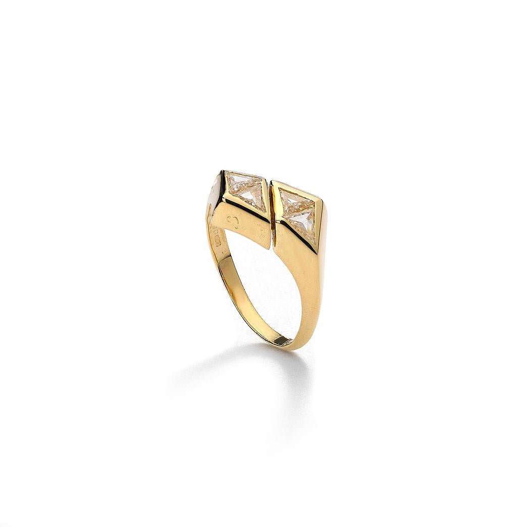 Ring in 18kt yellow gold set with 4 diamonds 0.84 cts Size 52    