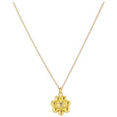 Diamond and Yellow Gold Rosette Flower Charm Pendant Necklace, Yellow Gold Chain