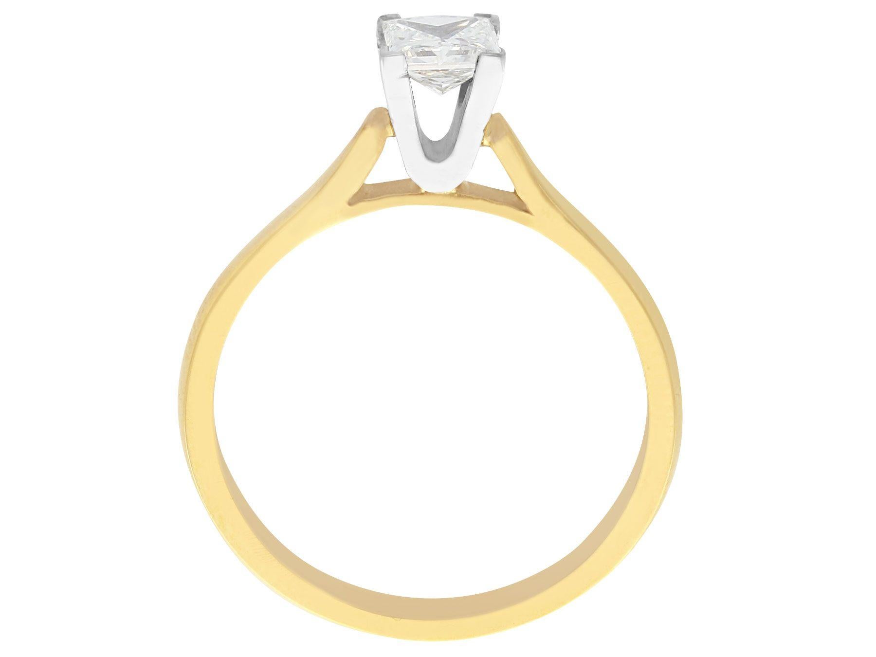 Contemporary Princess Cut Diamond and Yellow Gold Solitaire Engagement Ring For Sale